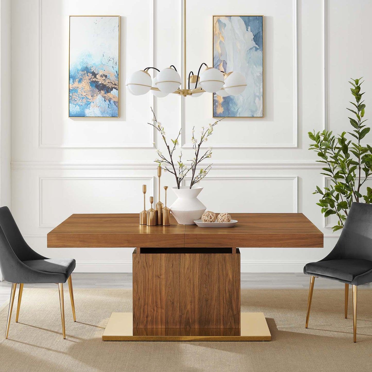 Vector Expandable Dining Table - Black Gold & Walnut Gold - EEI-4660