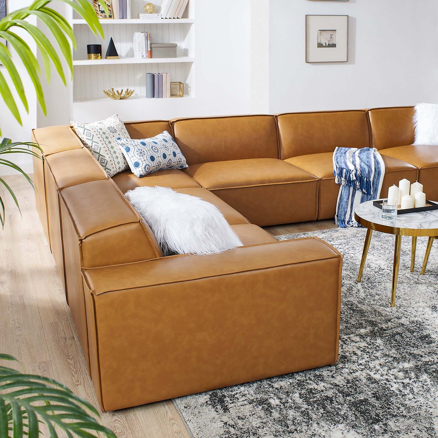 Restore 6-Piece Vegan Leather Sectional Sofa Tan