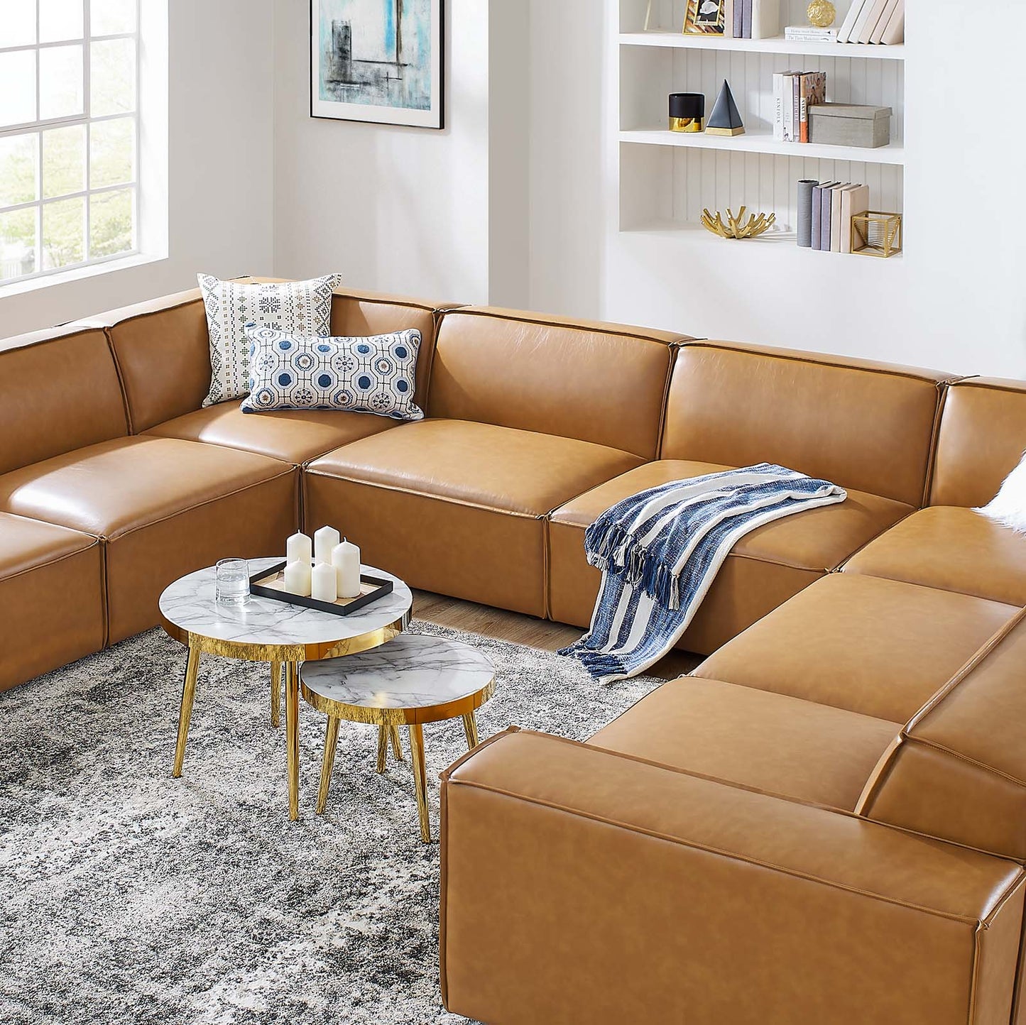 Restore 8-Piece Vegan Leather Sectional Sofa Tan
