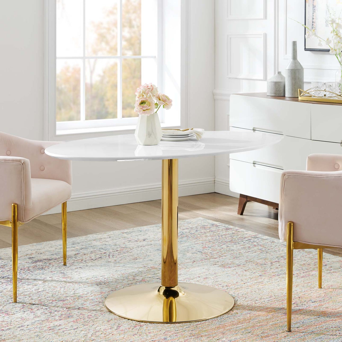 Verne 48" Oval Dining Table Gold White