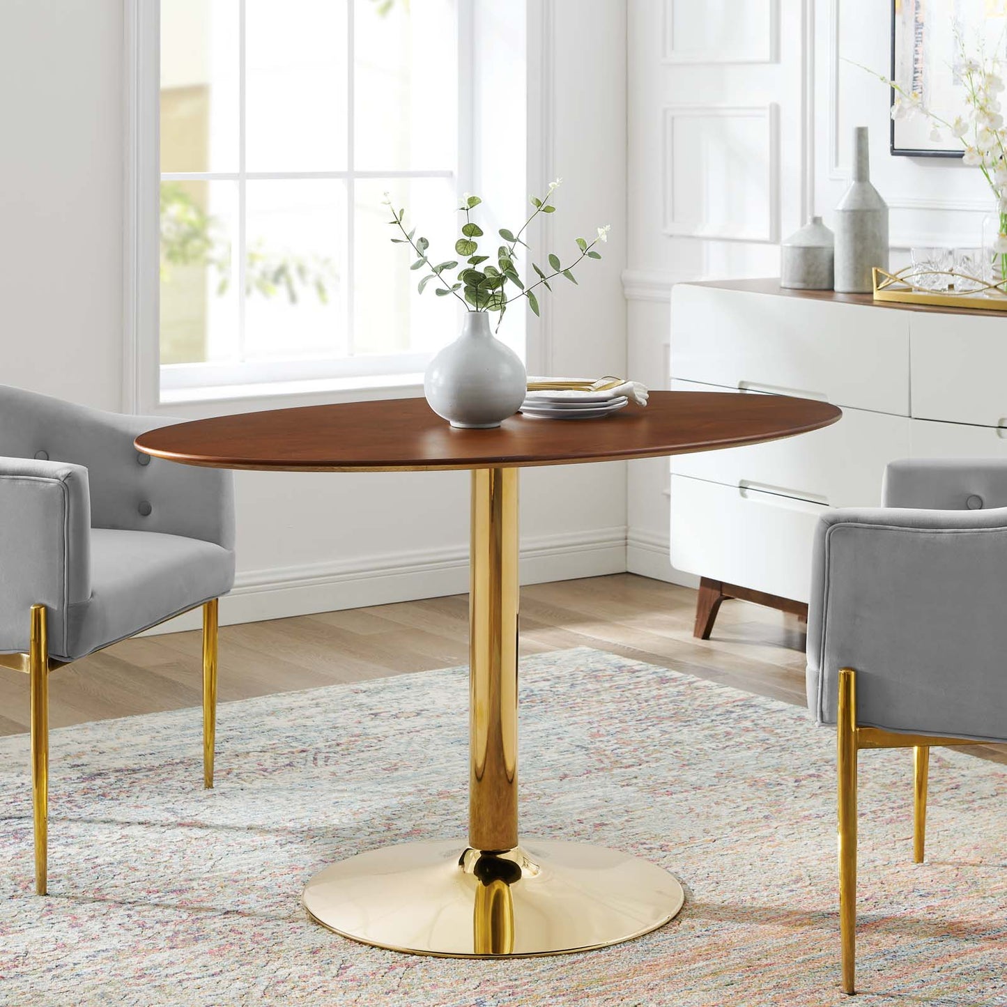 Verne 48" Oval Dining Table Gold Walnut