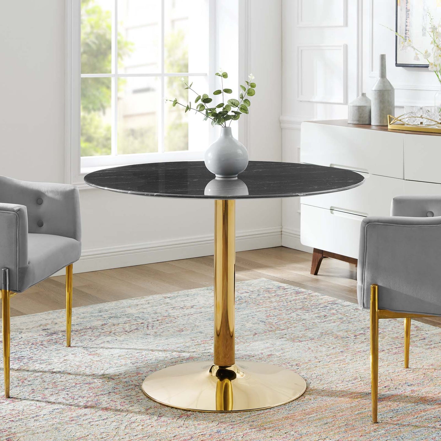Verne 40" Artificial Marble Dining Table Gold Black
