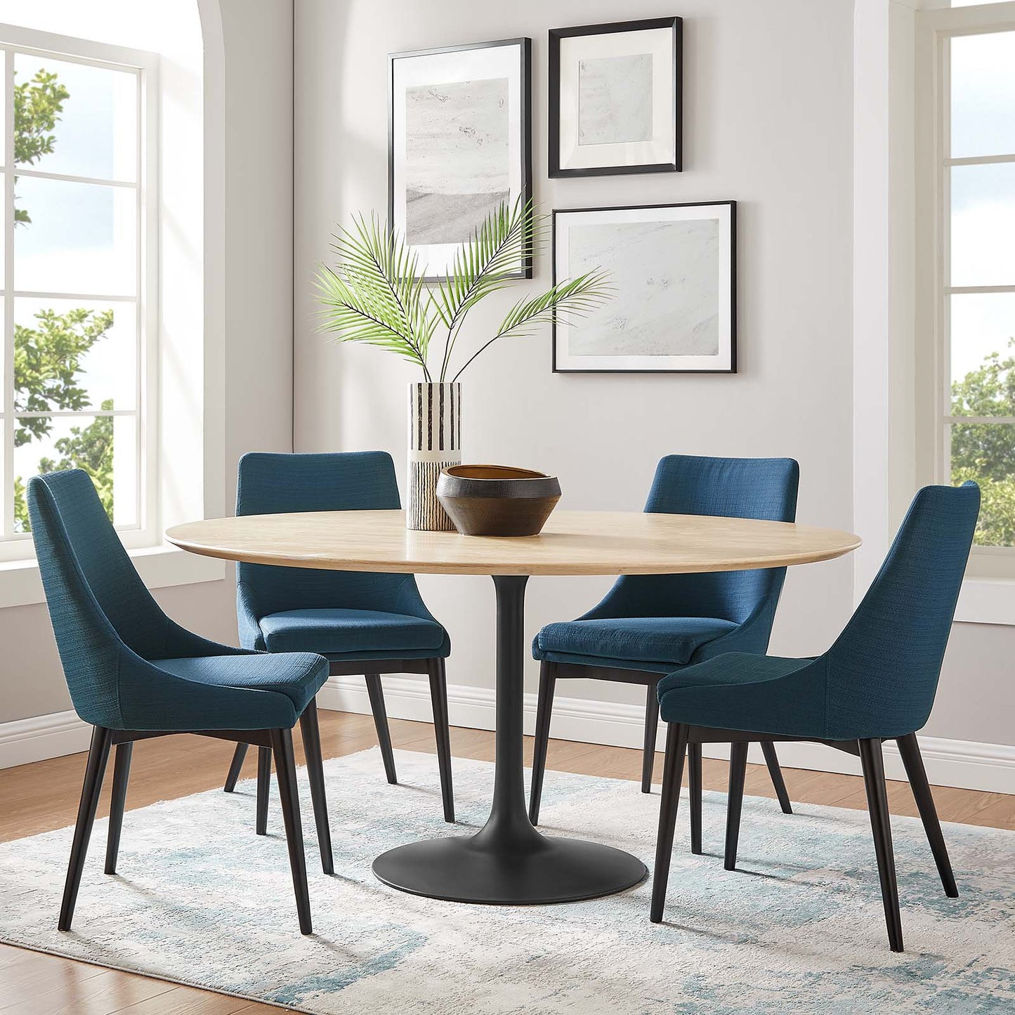 Lippa 60" Round Artificial Marble & Wood Grain Dining Table