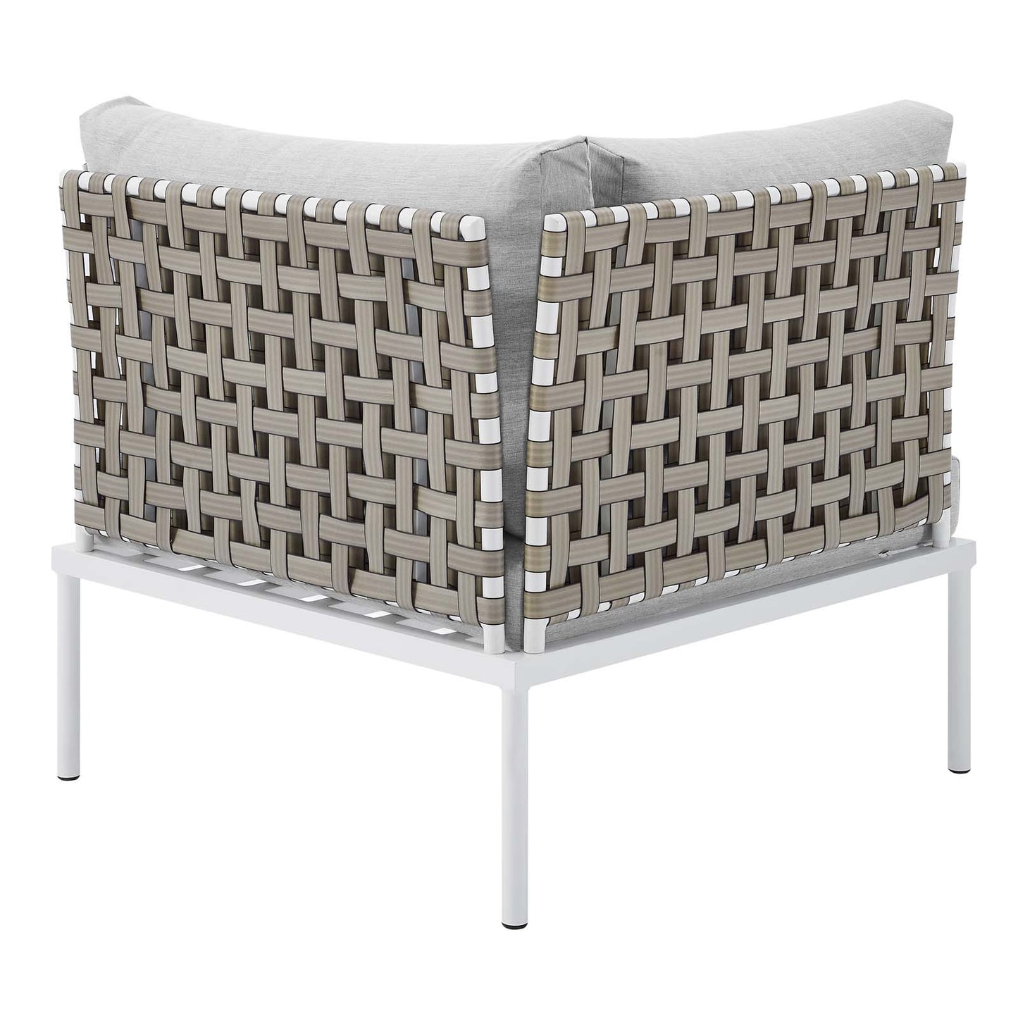 Harmony 10-Piece  Sunbrella® Basket Weave Outdoor Patio Aluminum Sectional Sofa Set Tan Gray EEI-4951-TAN-GRY-SET