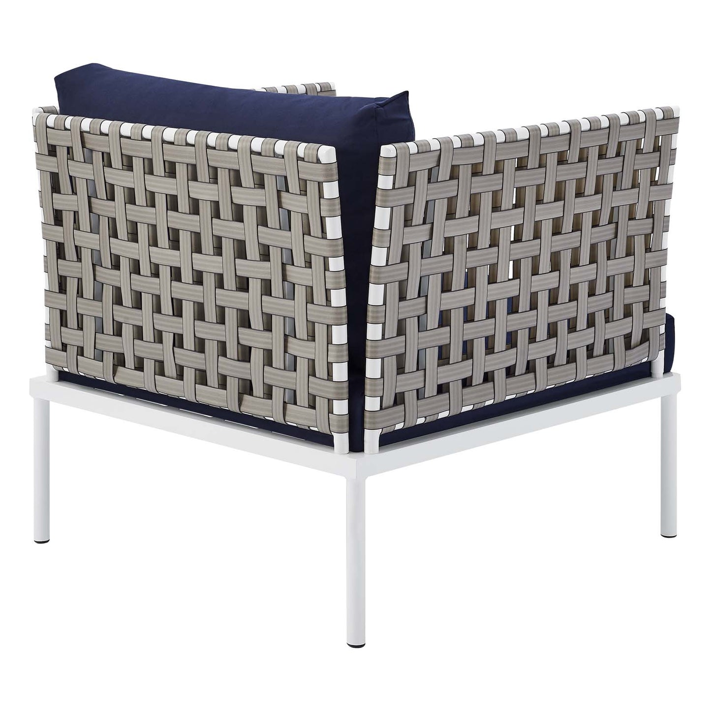 Harmony 10-Piece  Sunbrella® Basket Weave Outdoor Patio Aluminum Sectional Sofa Set Tan Navy EEI-4951-TAN-NAV-SET
