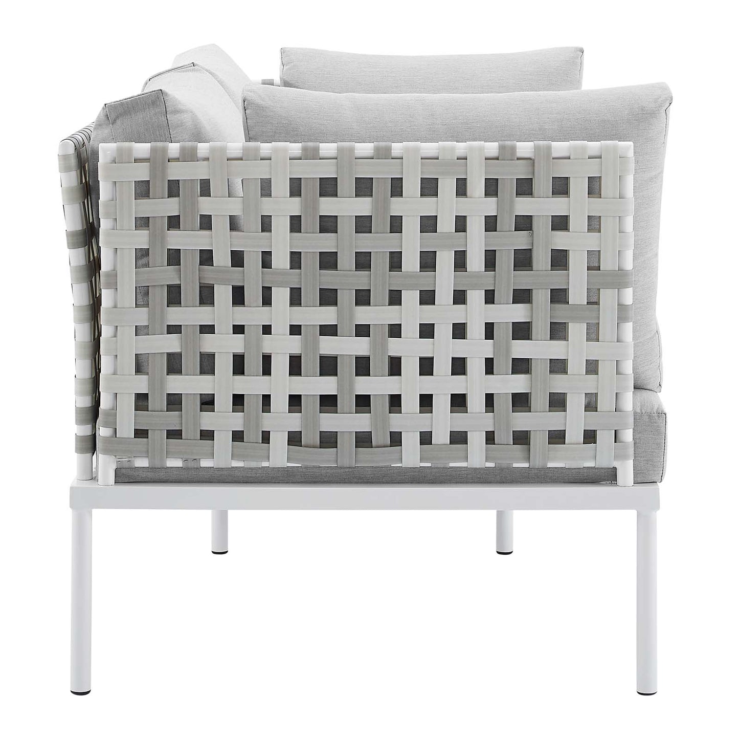 Harmony Sunbrella® Basket Weave Outdoor Patio Aluminum Loveseat Taupe Gray EEI-4961-TAU-GRY