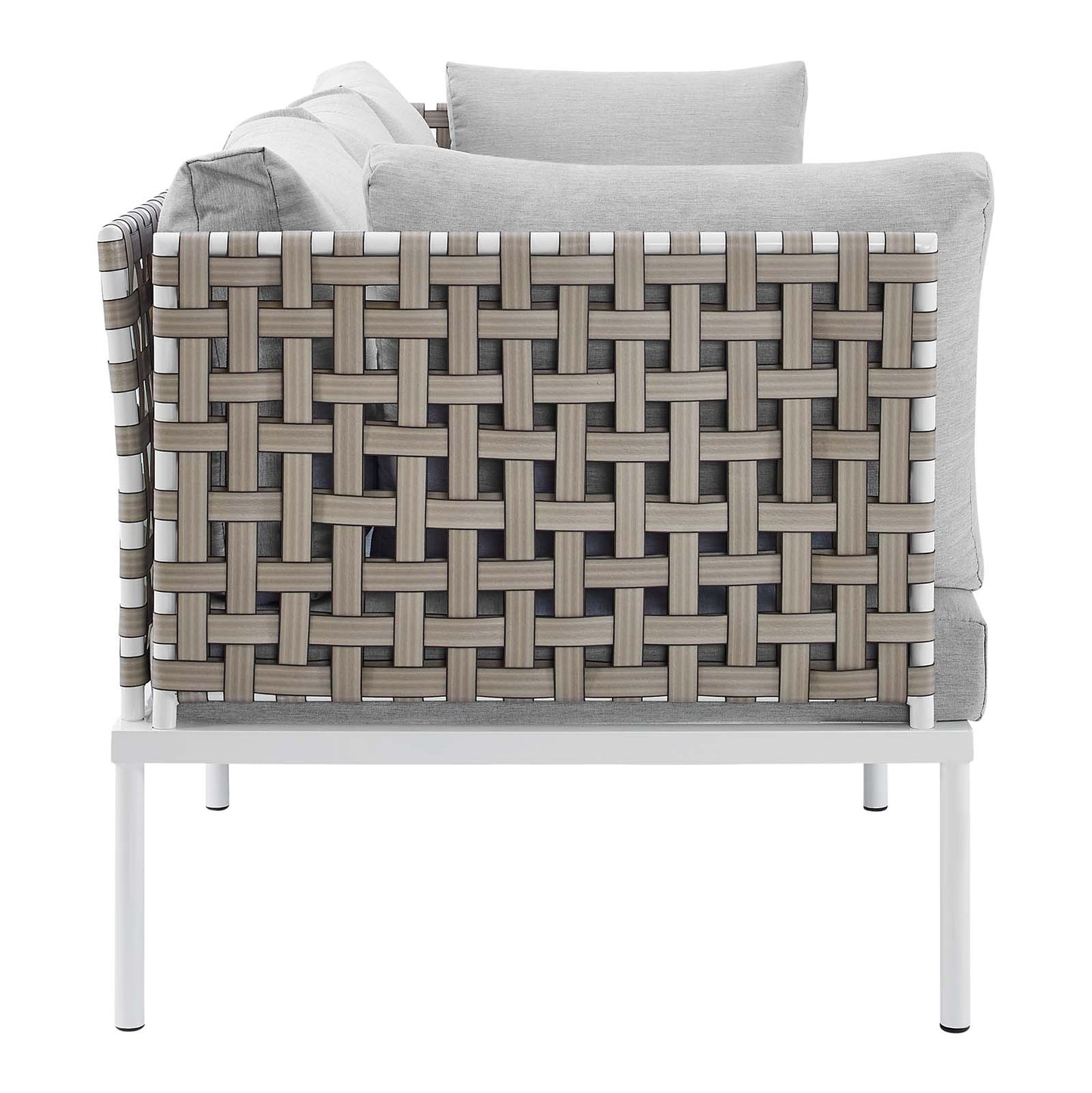 Harmony Sunbrella® Basket Weave Outdoor Patio Aluminum Sofa Tan Gray EEI-4966-TAN-GRY