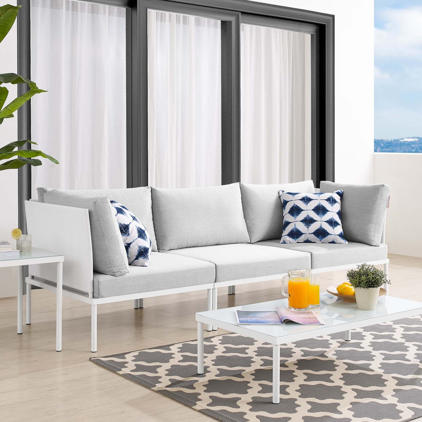 Harmony Sunbrella® Outdoor Patio Aluminum Sofa White Gray EEI-4967-WHI-GRY