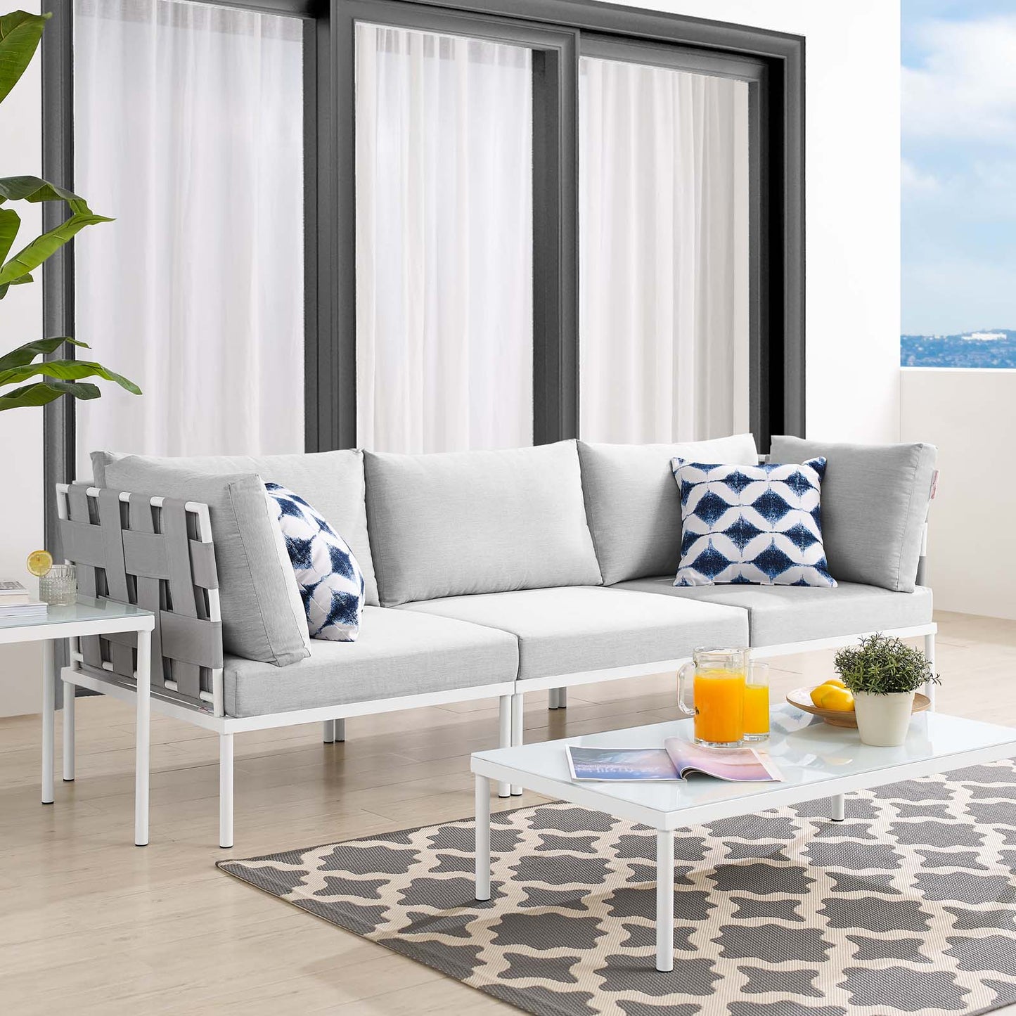 Harmony Sunbrella® Outdoor Patio Aluminum Sofa Gray Gray EEI-4968-GRY-GRY