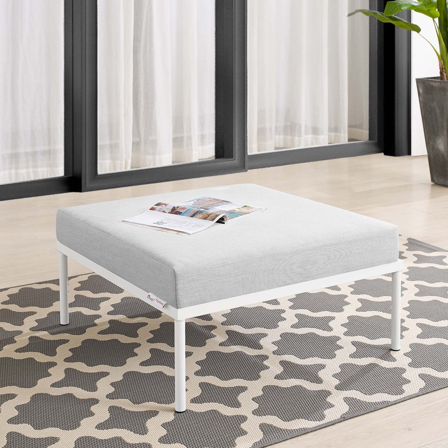 Harmony Sunbrella® Outdoor Patio Aluminum Ottoman Gray EEI-4969-GRY