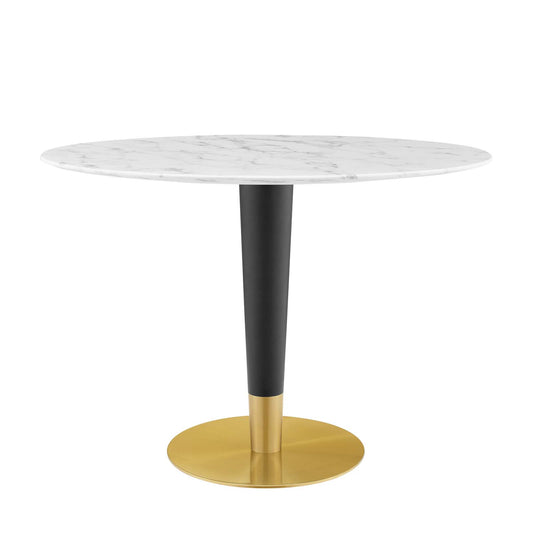 Zinque 42" Oval Artificial Marble Dining Table Gold White EEI-5125-GLD-WHI