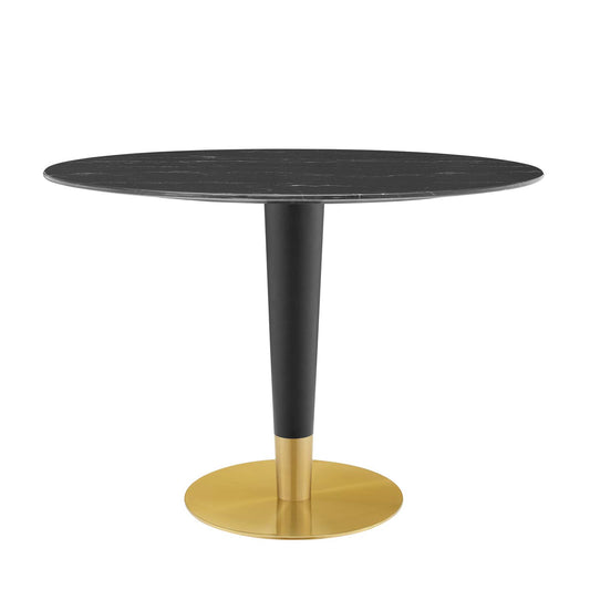 Zinque 42" Oval Artificial Marble Dining Table Gold Black EEI-5133-GLD-BLK