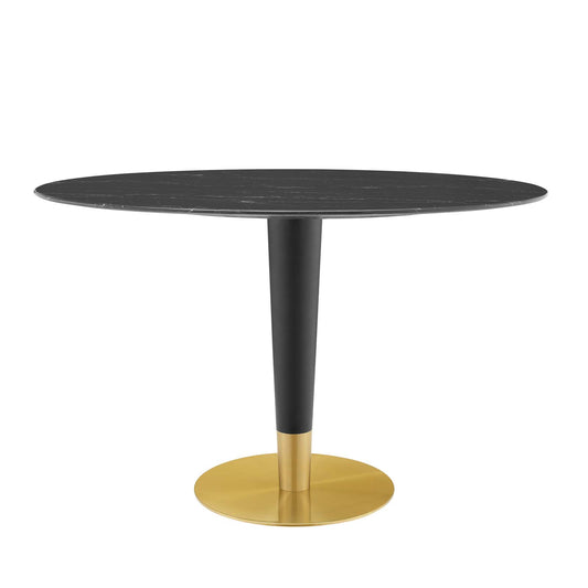 Zinque 48" Oval Artificial Marble Dining Table Gold Black EEI-5134-GLD-BLK