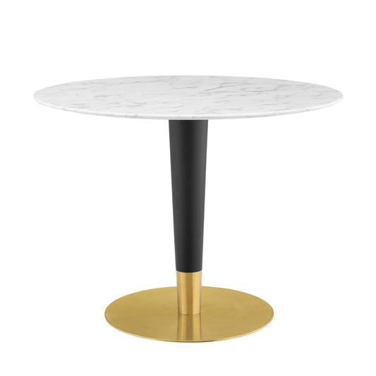 Zinque 40" Artificial Marble Dining Table Gold White EEI-5138-GLD-WHI