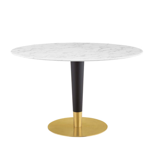 Zinque 47" Artificial Marble Dining Table Gold White EEI-5139-GLD-WHI