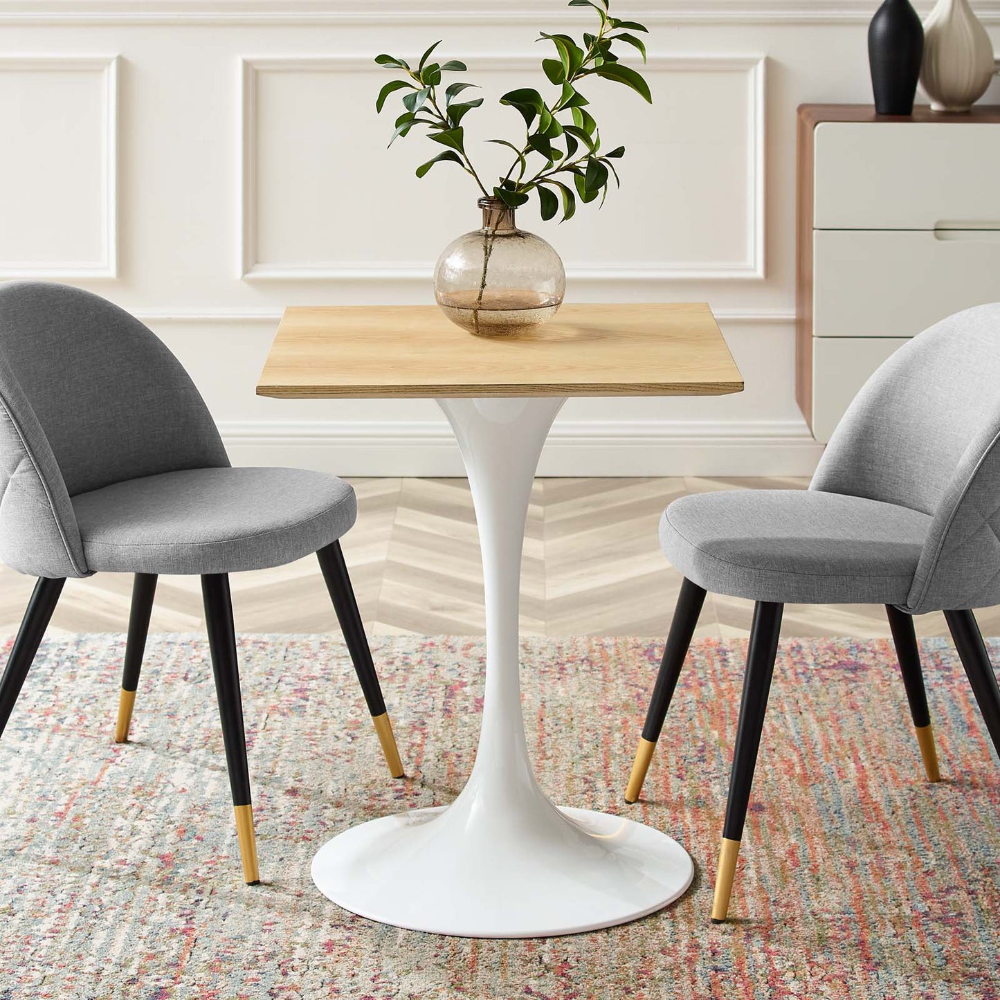 Lippa 24" Square Dining Table White Natural