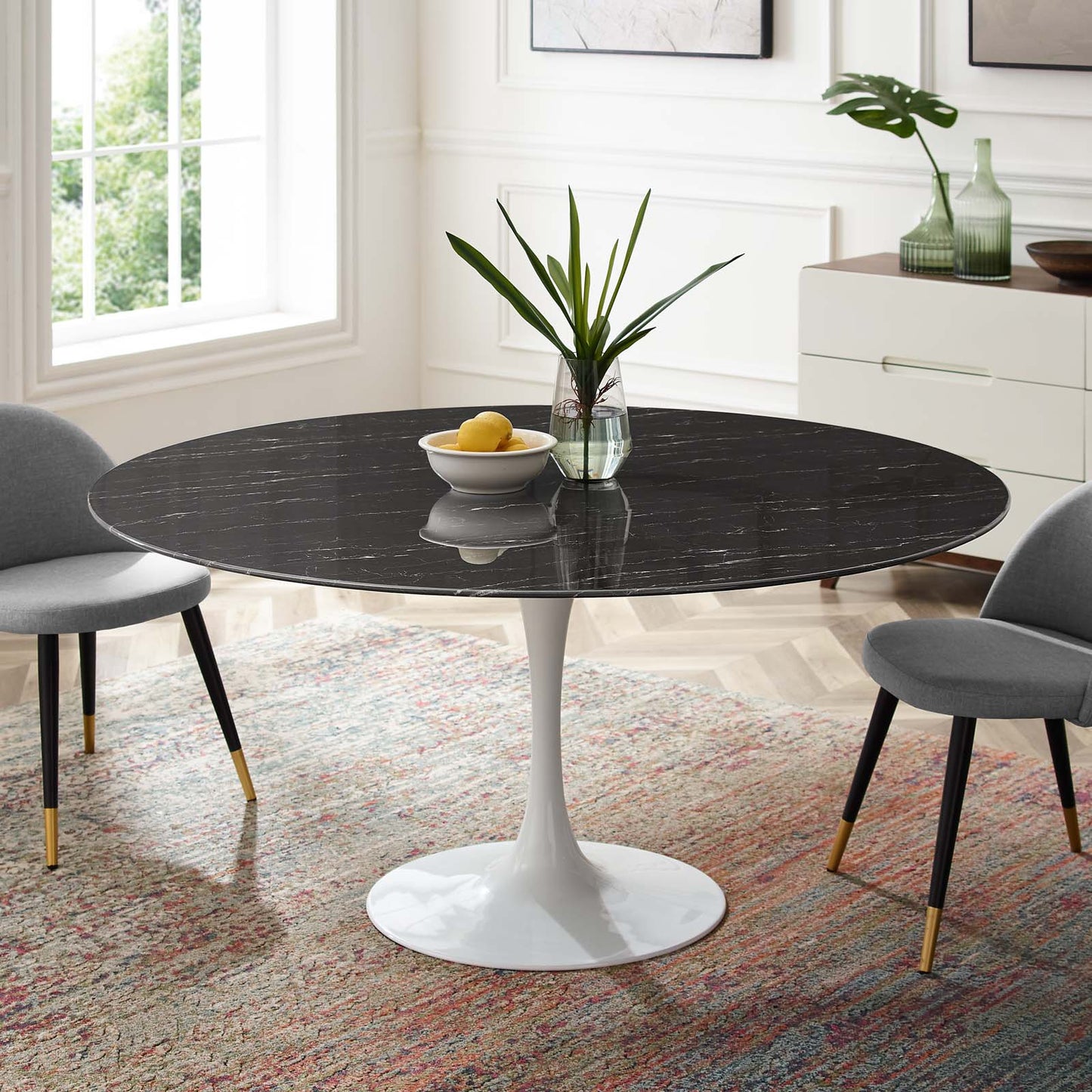 Lippa 60" Oval Dining Table with Artificial Marble and Wood Top