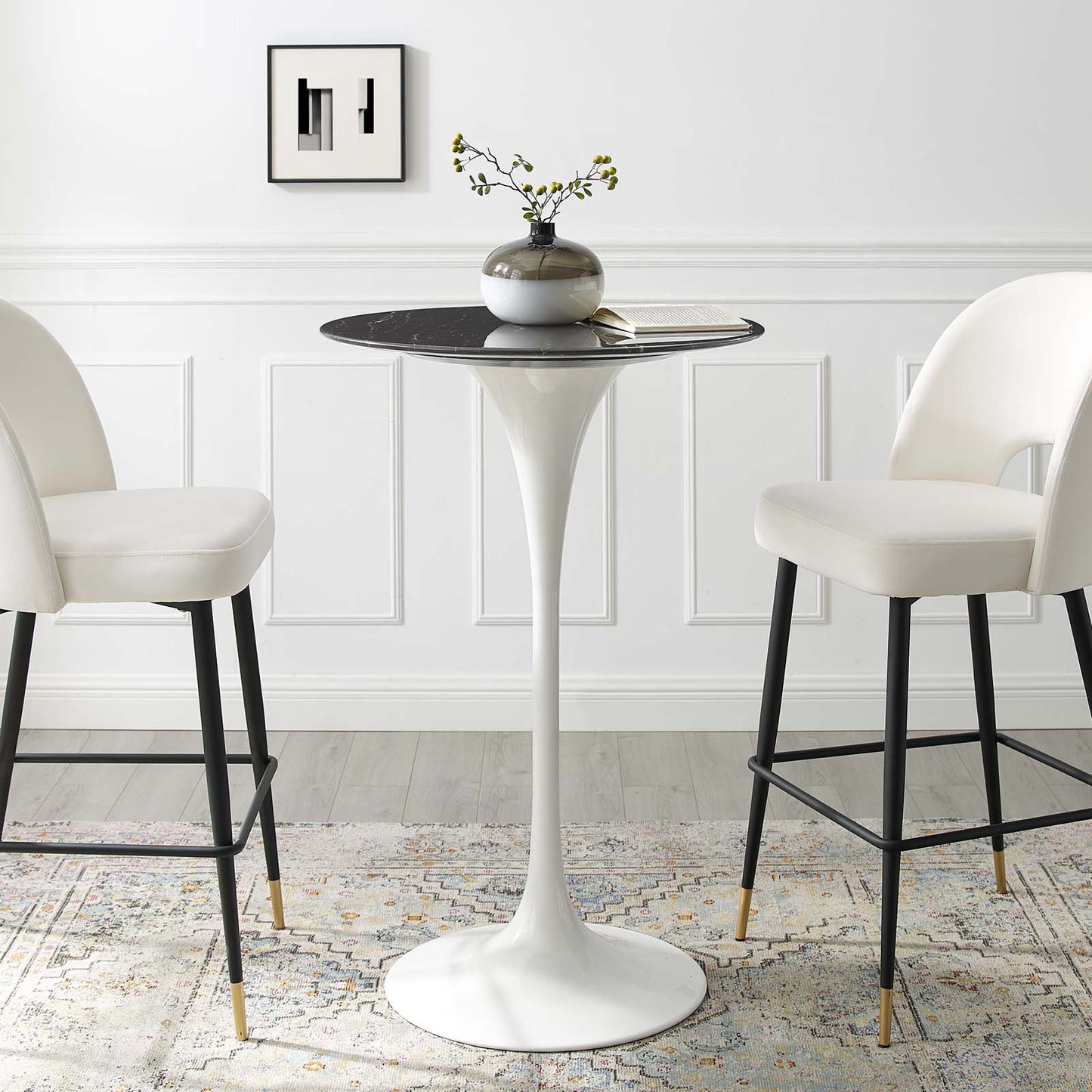 Lippa 28" Artificial Marble Bar Table White Black
