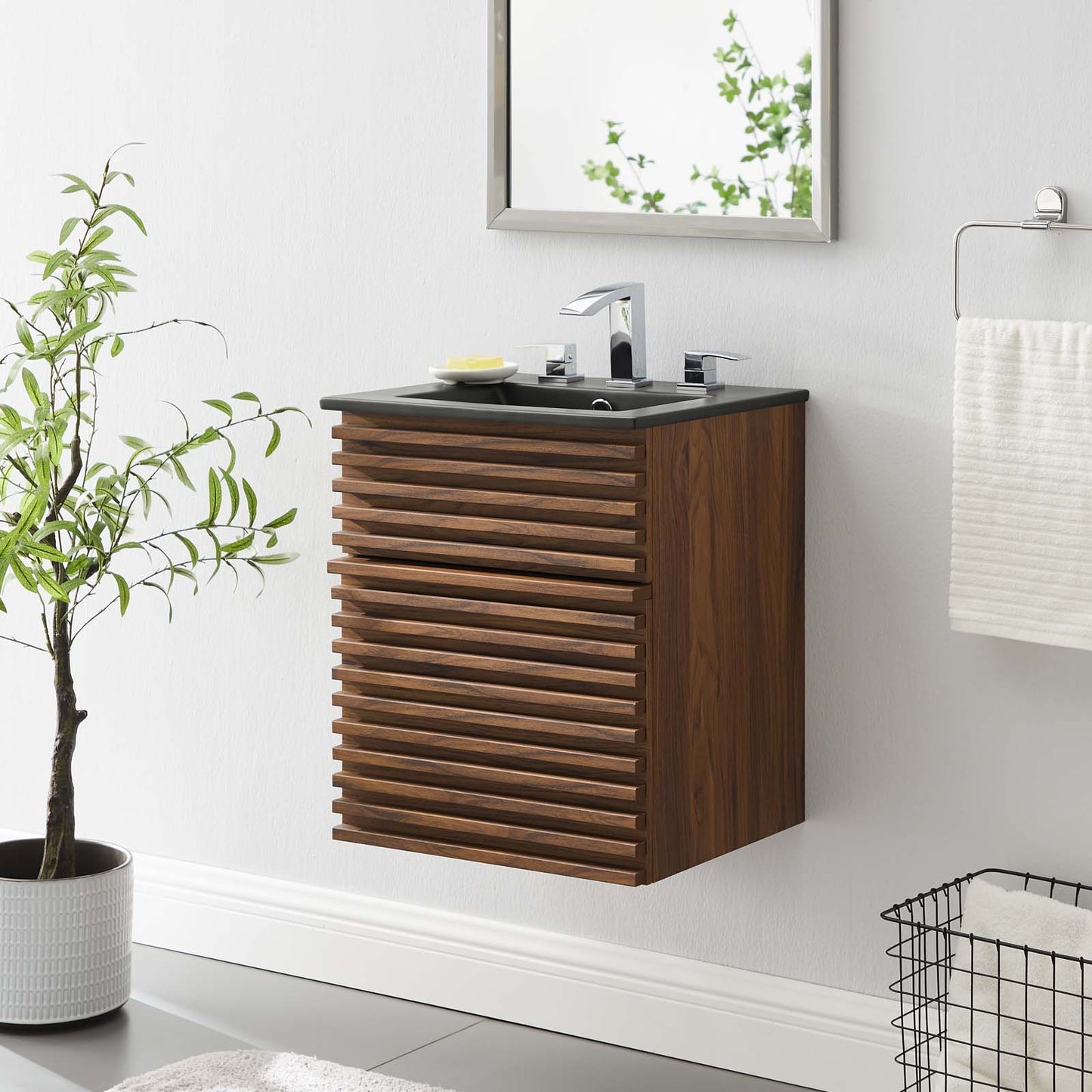 Render 18" Wall-Mount Bathroom Vanity Walnut Black