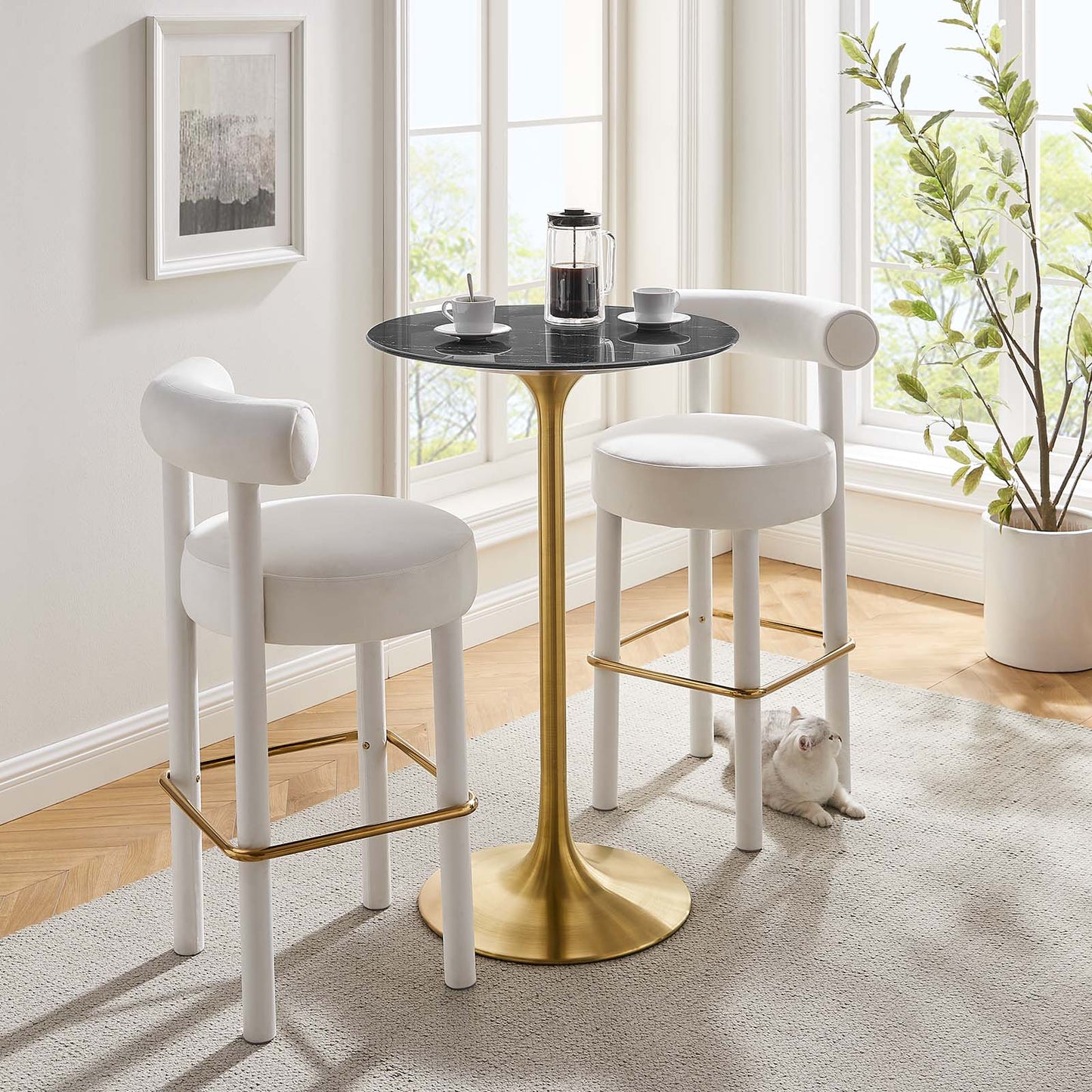 Lippa 28" Round Artificial Marble Bar Table Gold Black