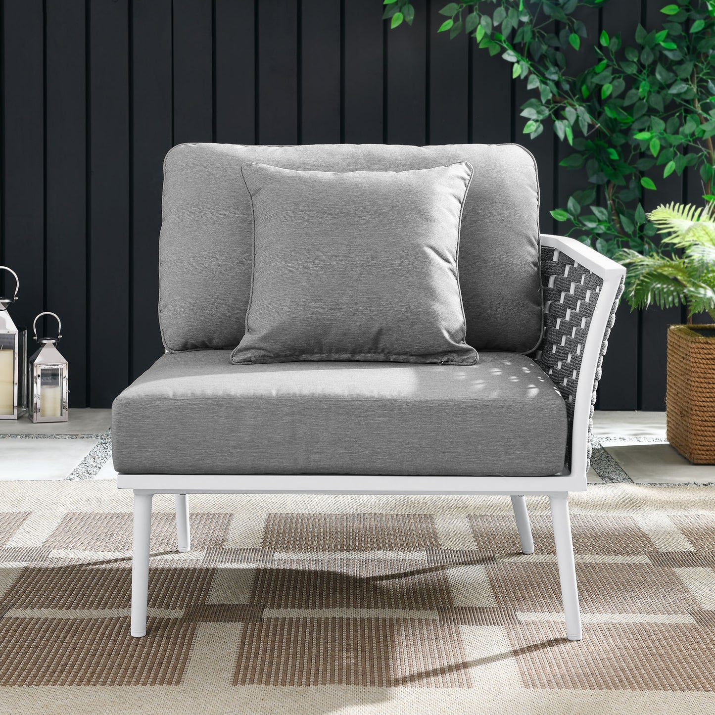 Stance Outdoor Patio Aluminum Right-Facing Armchair White Gray