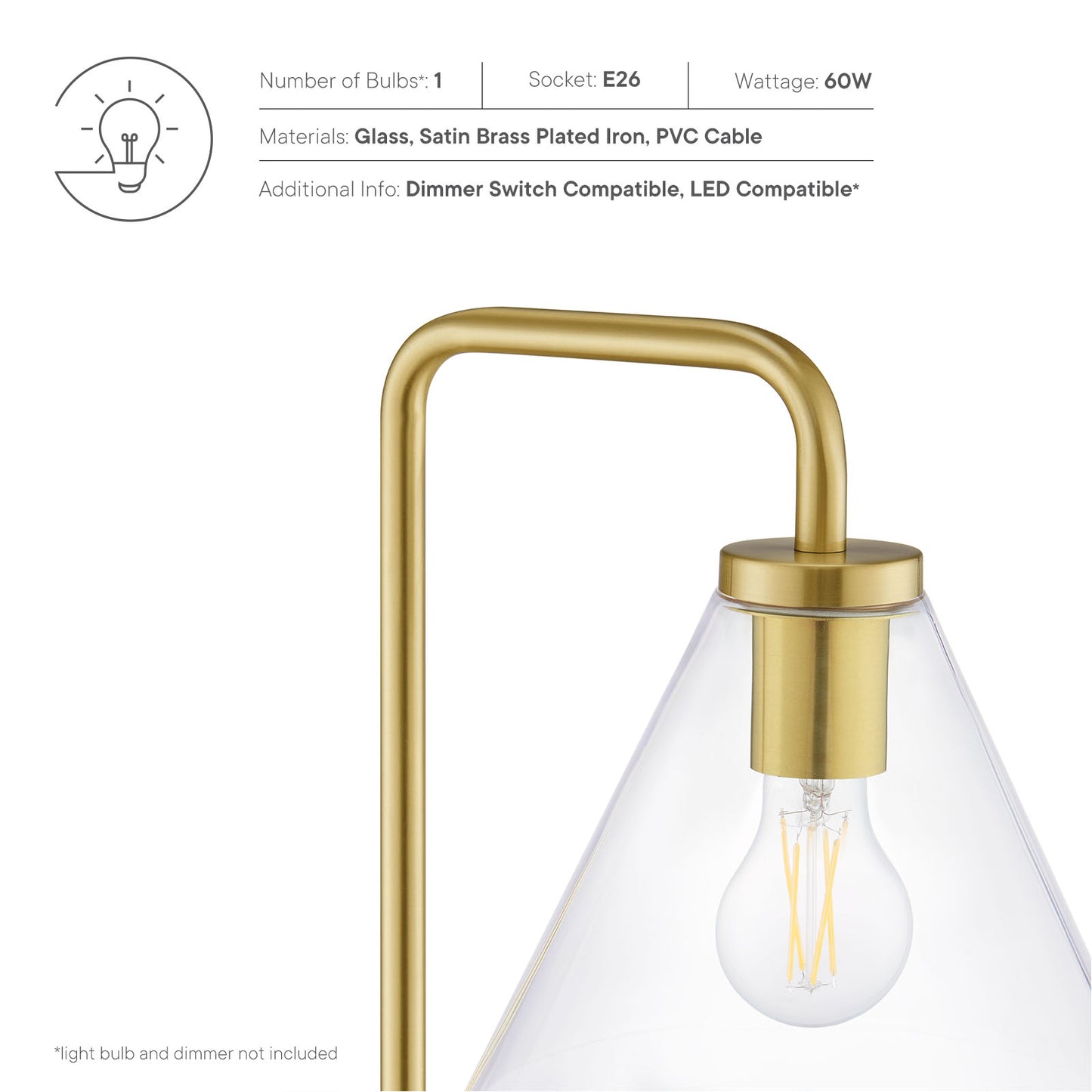 Element Transparent Glass Glass and Metal Floor Lamp Satin Brass EEI-5618-SBR
