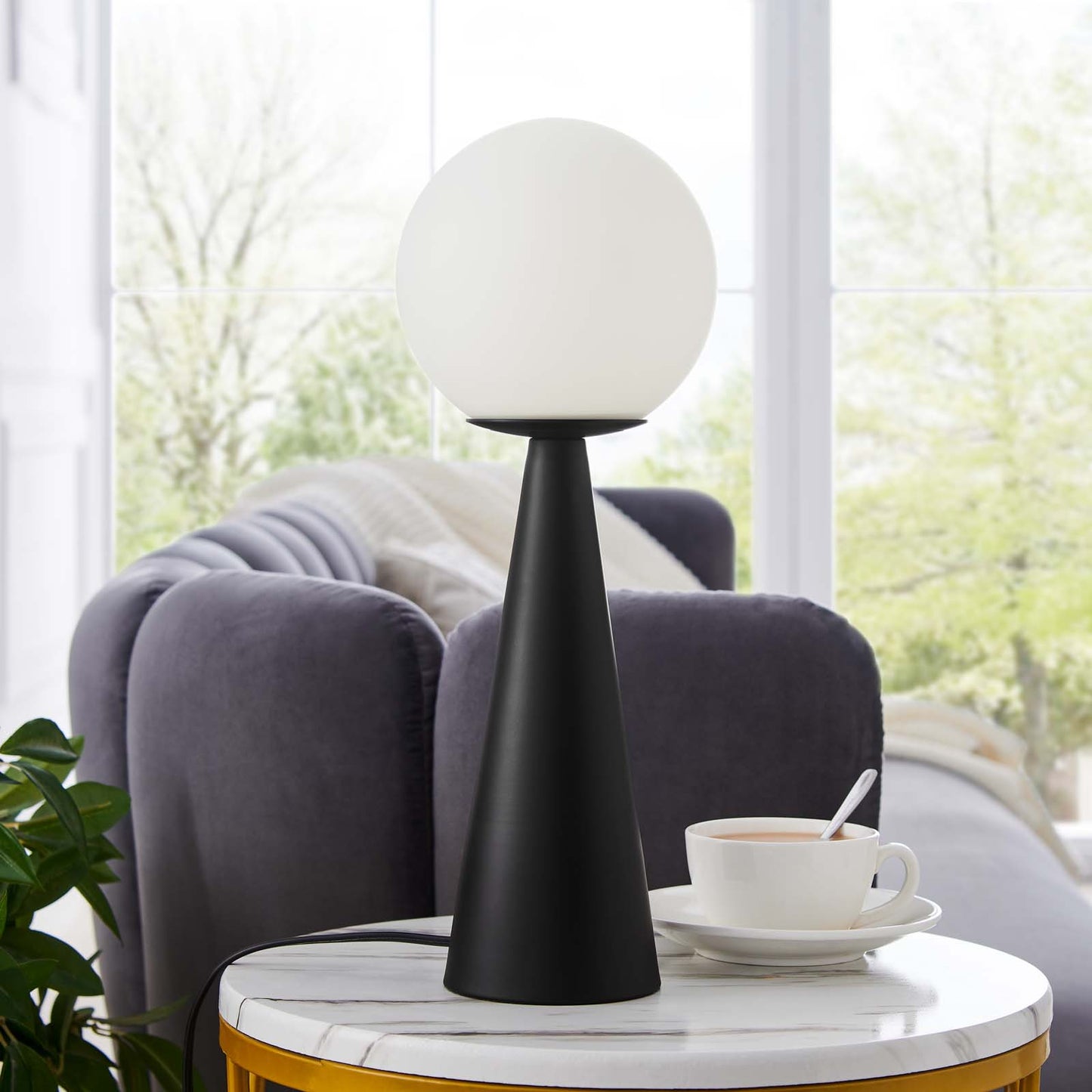 Apex Glass Globe Glass Table Lamp White Black EEI-5621-WHI-BLK