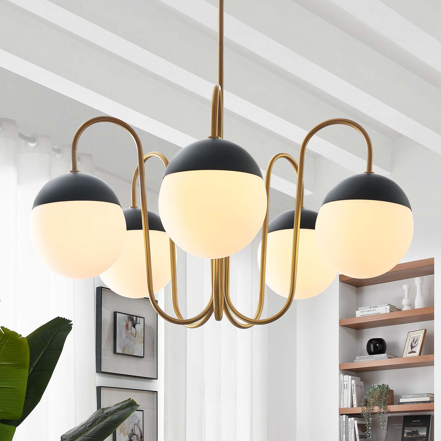 Stellar 5-Light Chandelier Opal Satin Brass