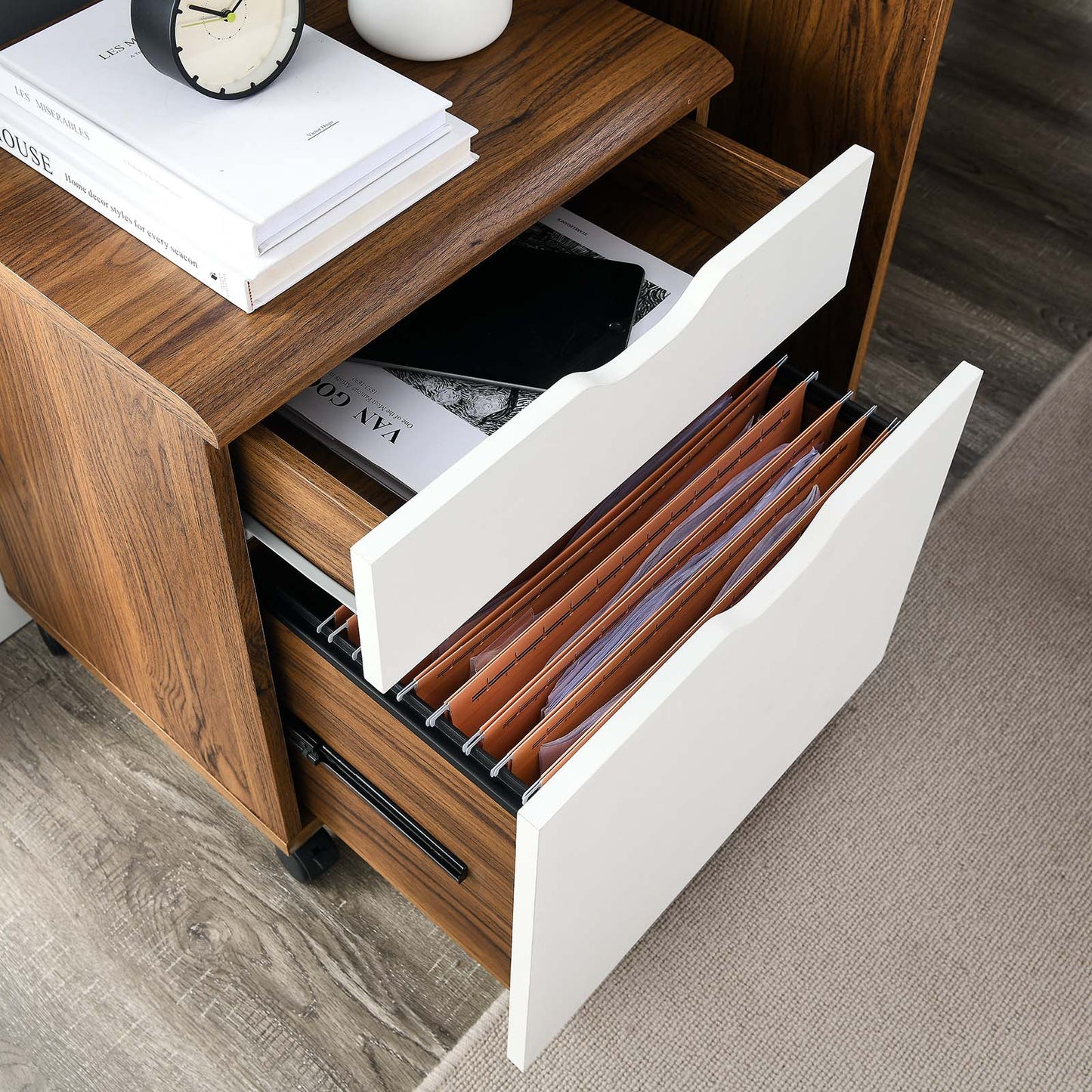 Envision Wood File Cabinet Walnut White EEI-5706-WAL-WHI