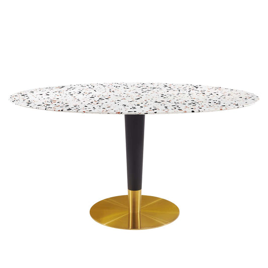 Zinque 60" Oval Terrazzo Dining Table Gold White EEI-5738-GLD-WHI