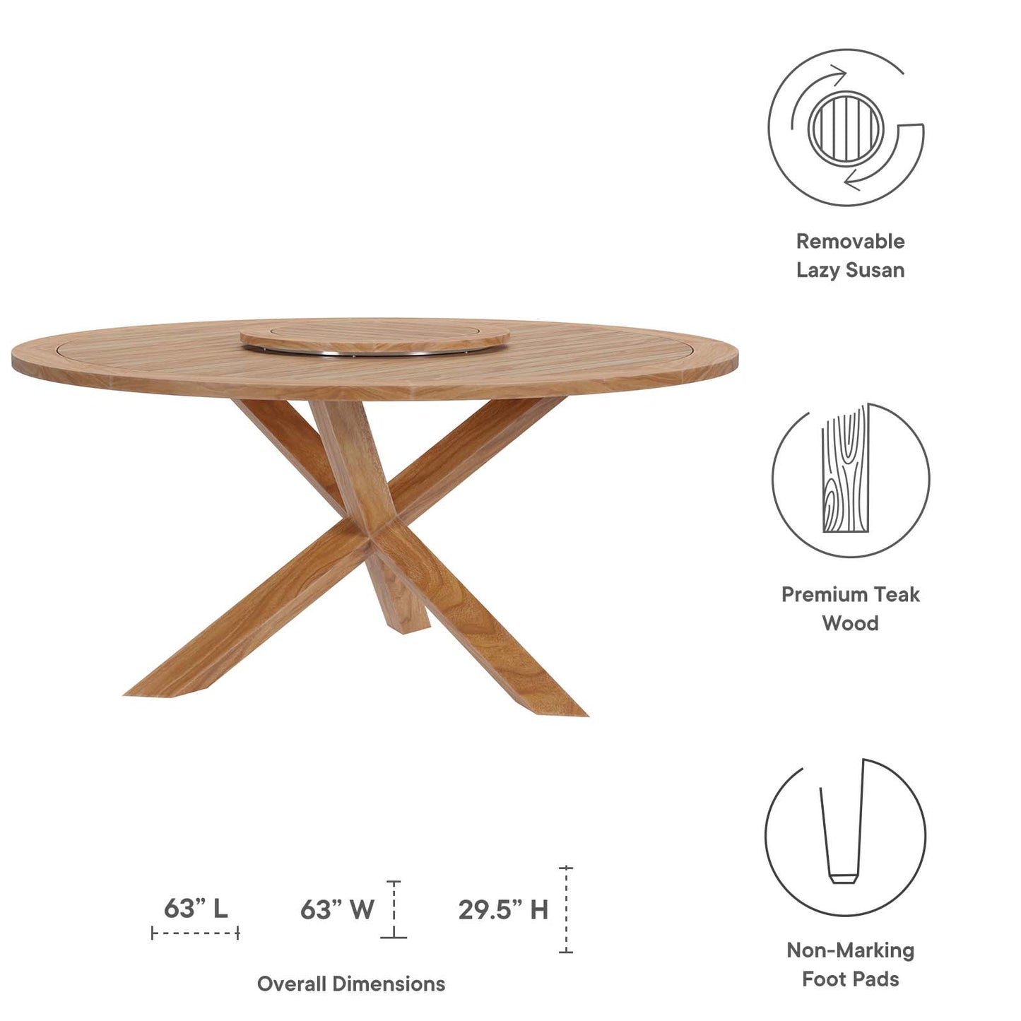 Wellspring 63" Outdoor Patio Teak Wood Dining Table Natural EEI-5745-NAT