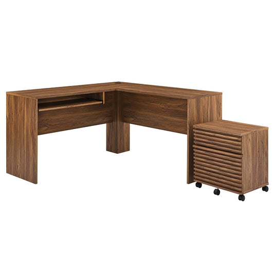 Render Wood Desk and File Cabinet Set Walnut EEI-5821-WAL