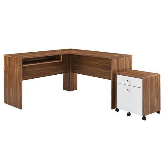Transmit Wood Desk and File Cabinet Set Walnut White EEI-5822-WAL-WHI