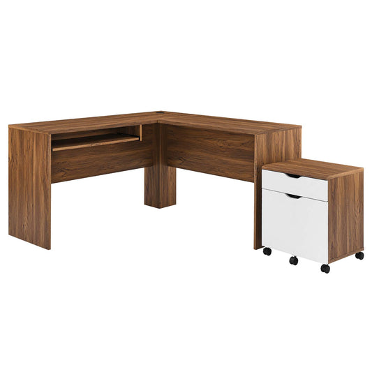 Envision Wood Desk and File Cabinet Set Walnut White EEI-5823-WAL-WHI