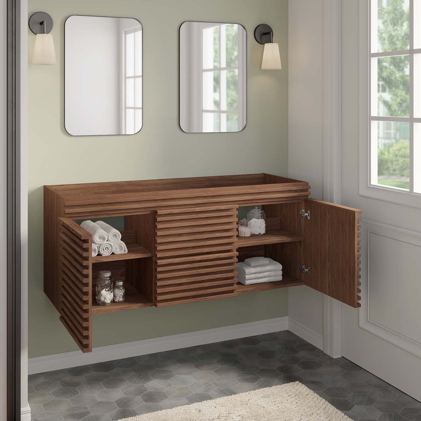 Render 48" Double Sink Compatible (Not Included) Bathroom Vanity Cabinet Walnut EEI-5867-WAL