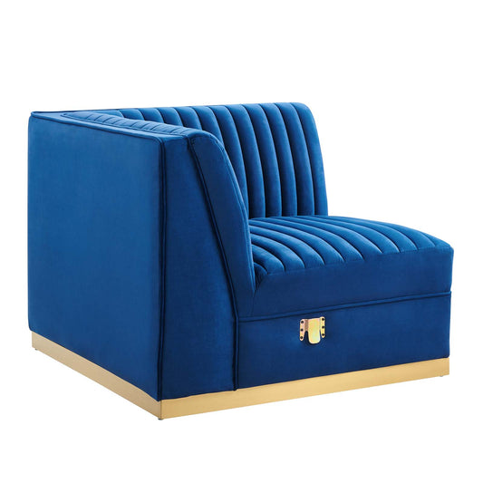 Sanguine Channel Tufted Performance Velvet Modular Sectional Sofa Left Corner Chair Navy Blue EEI-6034-NAV