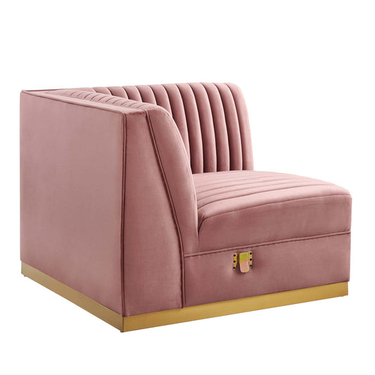 Sanguine Channel Tufted Performance Velvet Modular Sectional Sofa Right Corner Chair Dusty Rose EEI-6035-DUS