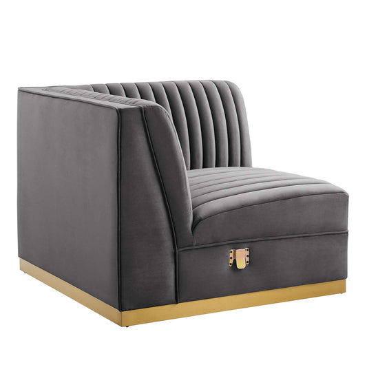 Sanguine Channel Tufted Performance Velvet Modular Sectional Sofa Right Corner Chair Gray EEI-6035-GRY