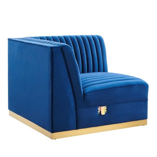 Sanguine Channel Tufted Performance Velvet Modular Sectional Sofa Right Corner Chair Navy Blue EEI-6035-NAV