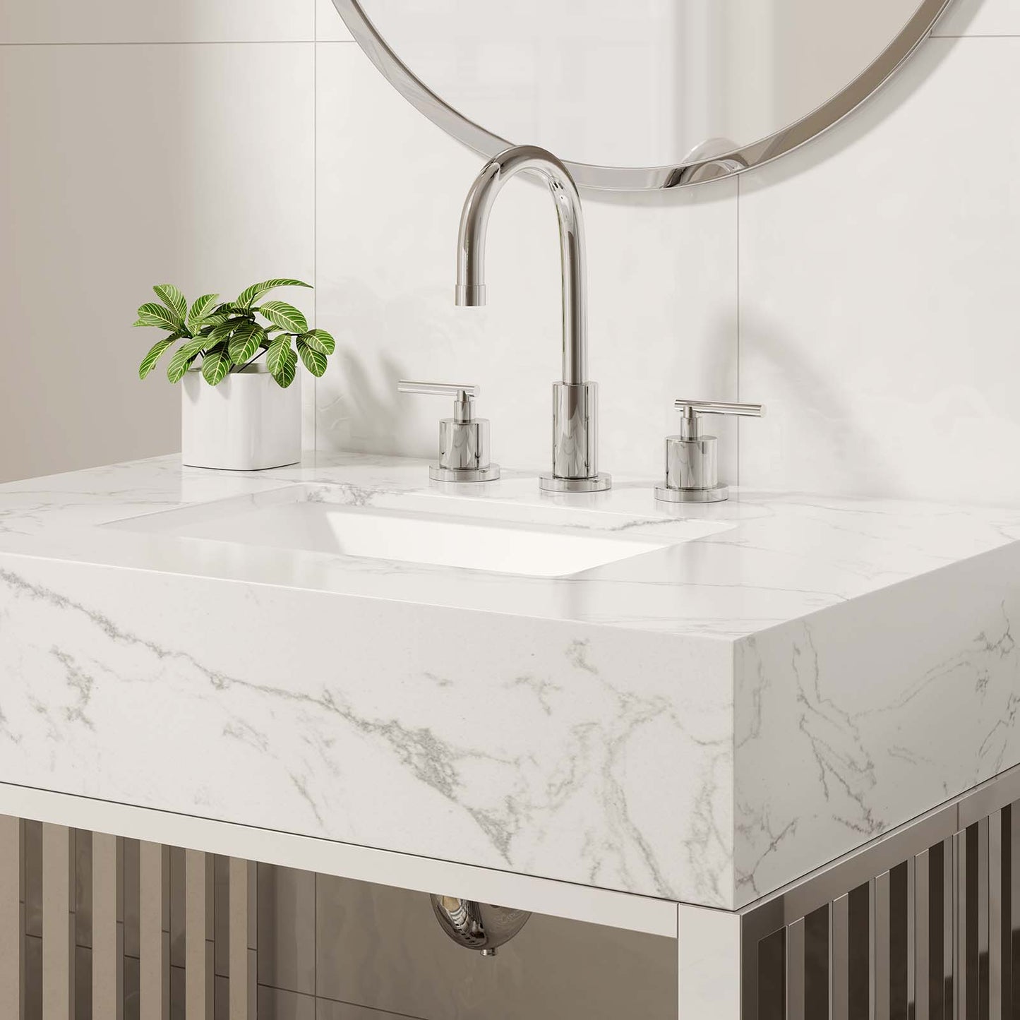 Gridiron 30" Bathroom Vanity White Silver