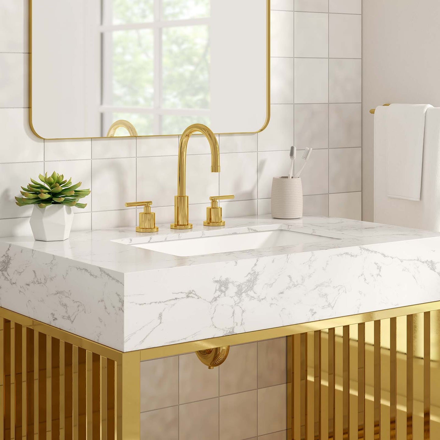 Gridiron 36" Bathroom Vanity White Gold