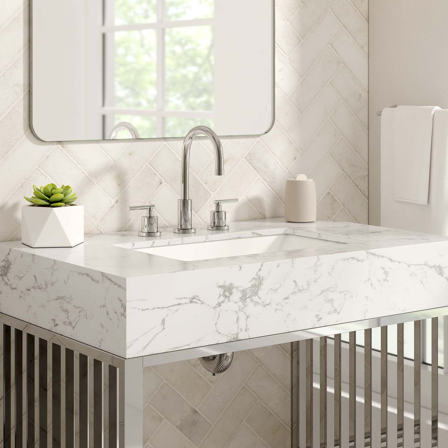 Gridiron 36" Bathroom Vanity White Silver