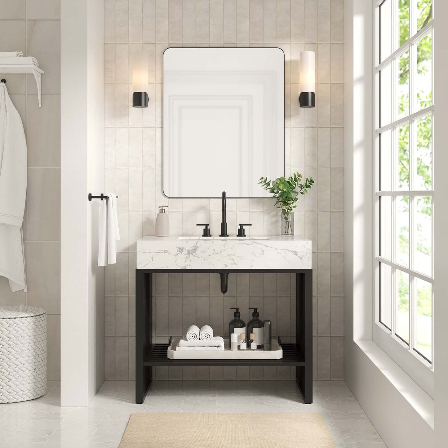Gridiron 36" Bathroom Vanity White Black