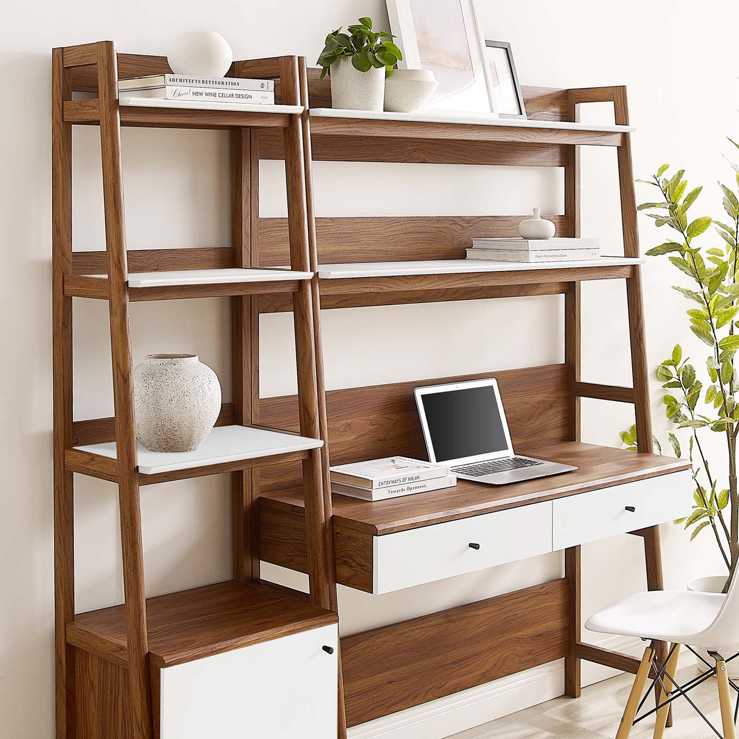 Bixby 2-Piece Wood Office Desk and Bookshelf Walnut White EEI-6111-WAL-WHI