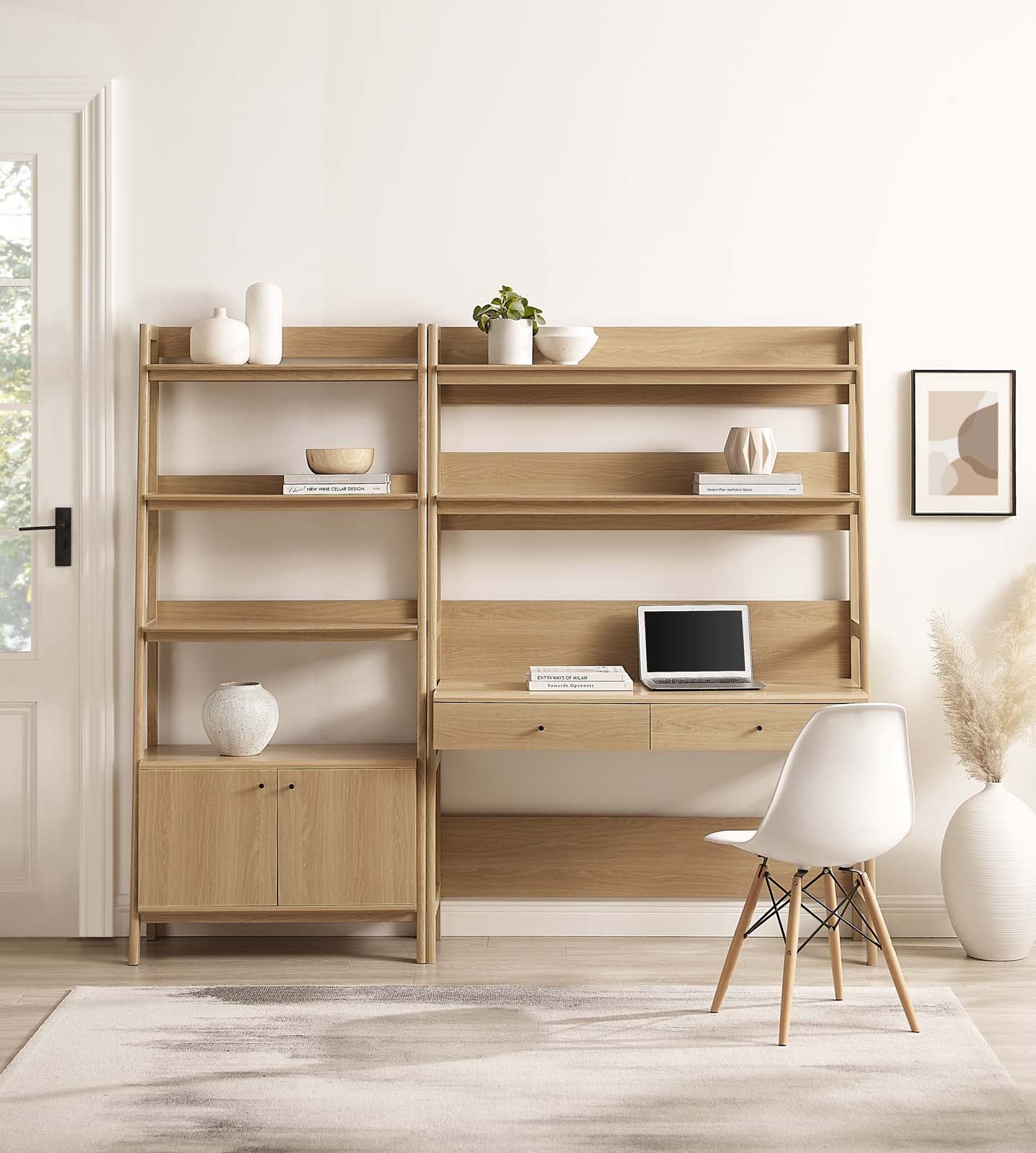Bixby 2-Piece Wood Office Desk and Bookshelf Oak EEI-6112-OAK