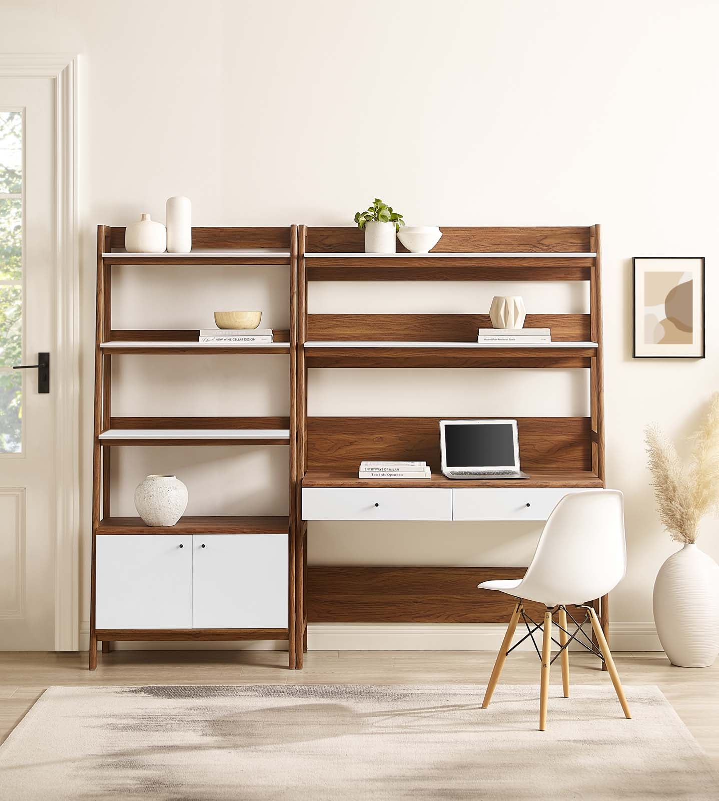 Bixby 2-Piece Wood Office Desk and Bookshelf Walnut White EEI-6112-WAL-WHI