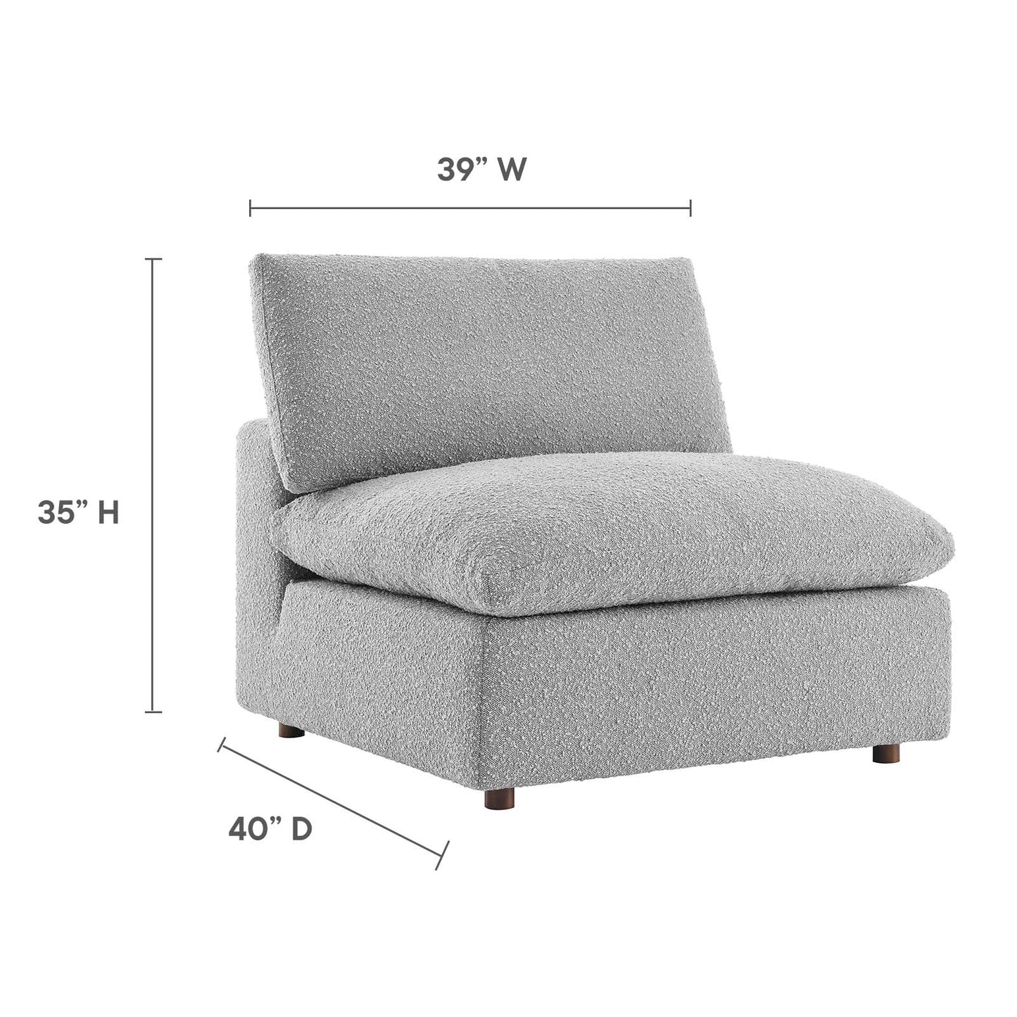 Commix Down Filled Overstuffed Boucle Fabric Armless Chair Light Gray EEI-6257-LGR
