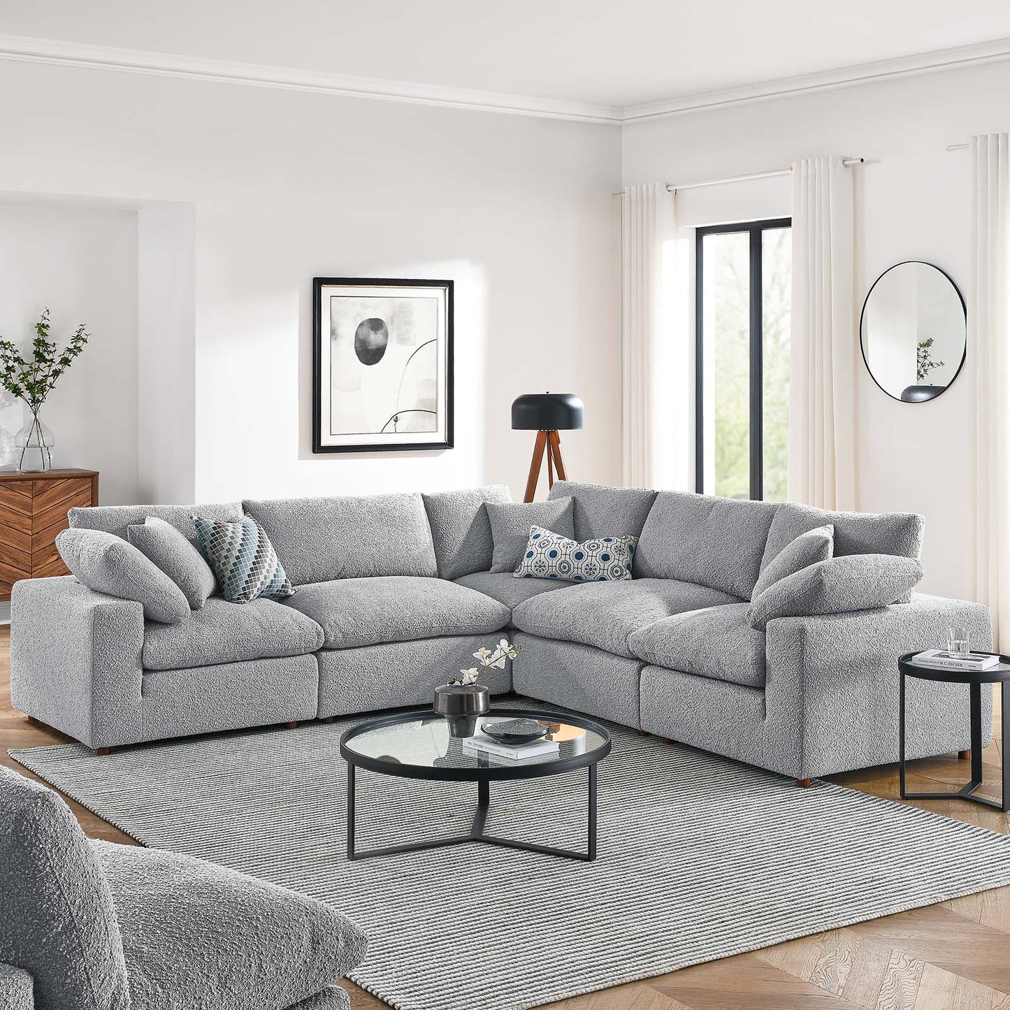 Commix Down Filled Overstuffed Boucle 5-Piece Sectional Sofa
