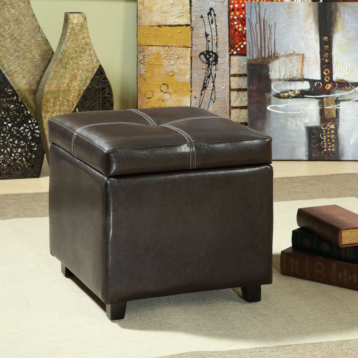Treasure Upholstered Vinyl Ottoman Espresso