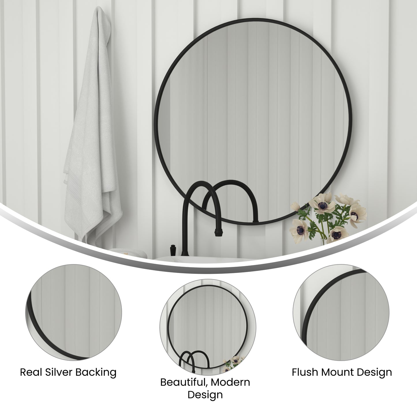 Black 36" Round Wall Mirror HFKHD-6GD-CRE8-091315-GG